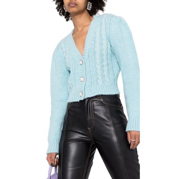 Alessandra Rich Pearl-Embellished V-Neck Cardigan - Picture 1 of 8